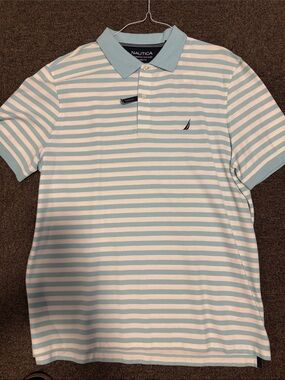 Nautica Men’s Light Blue & White Horizontal Stripe Polo